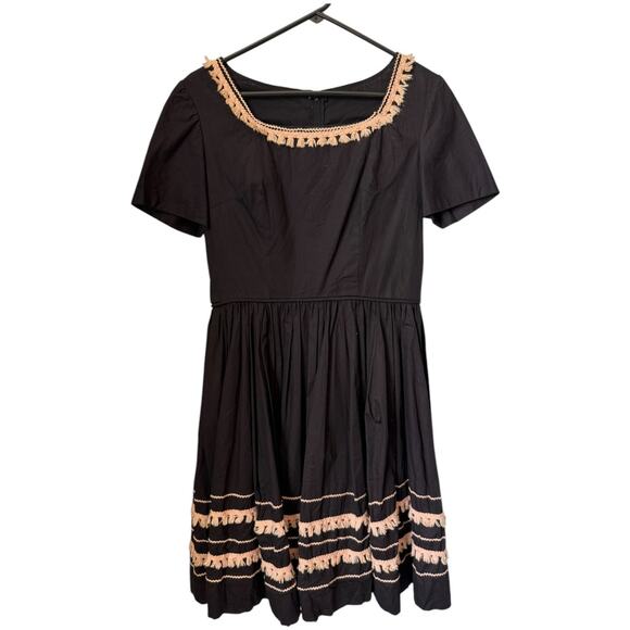 VTG Retro Unbranded Black summer fit flare dress with pink tassel trim medium - Picture 4 of 16